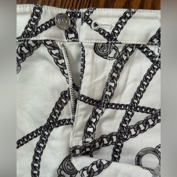 Michael Kors White Chain Print Jean Shorts - Picture 3 of 4